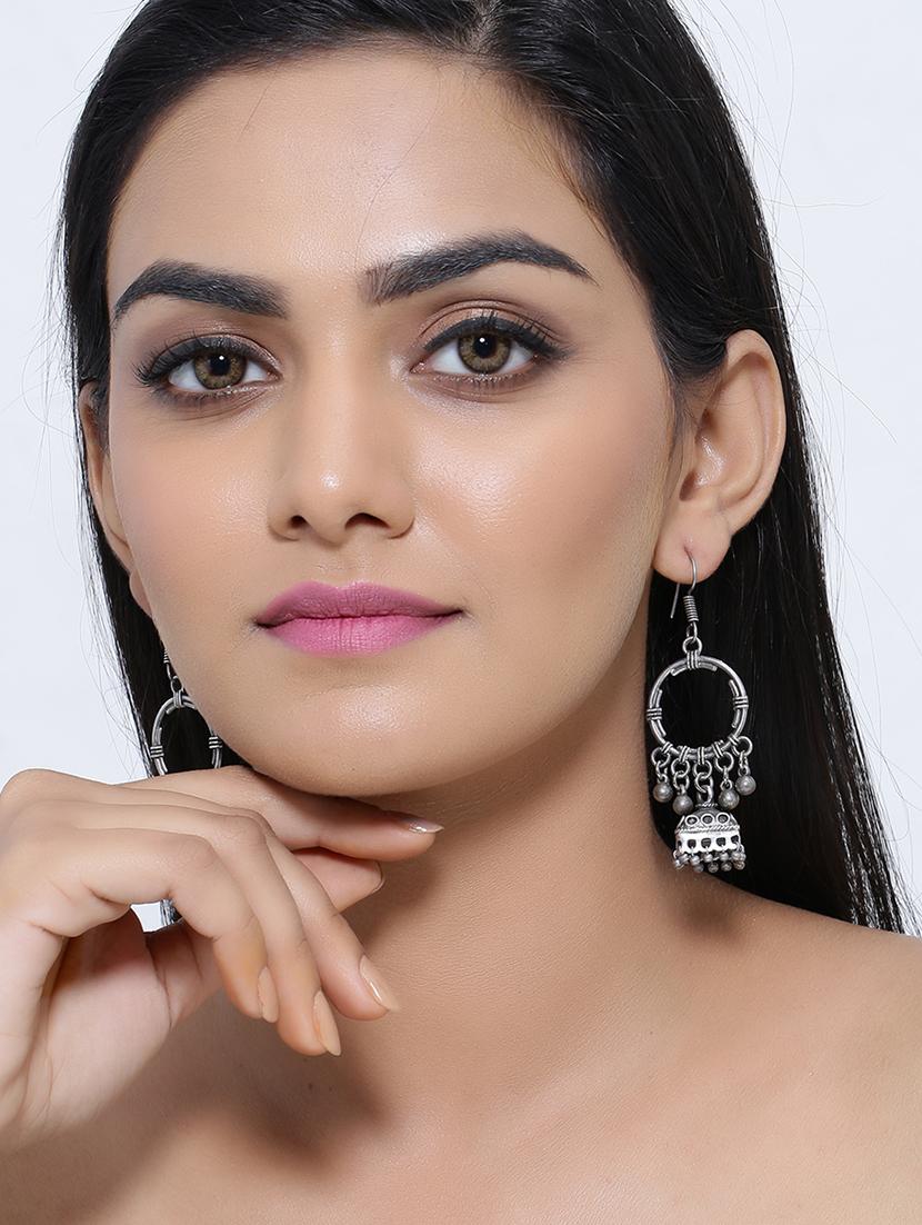 silver brass jhumka earring - 16700065 - Standard Image - 2