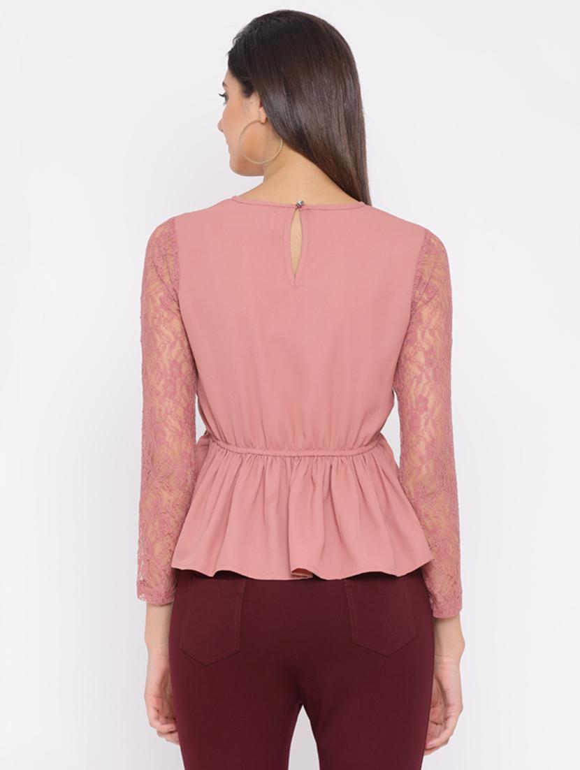 lace detail solid peplum top - 16700742 - Standard Image - 2