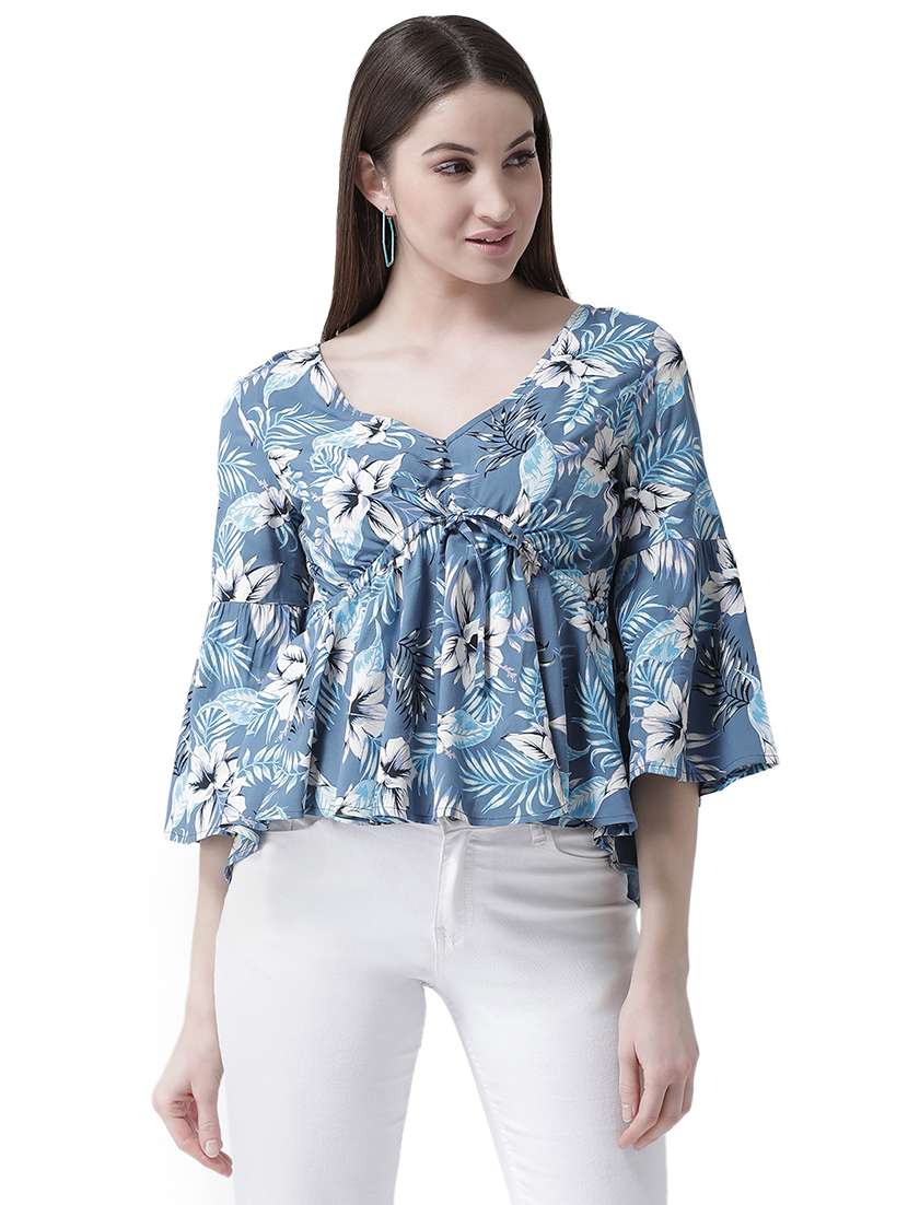 bell sleeved tie front peplum top