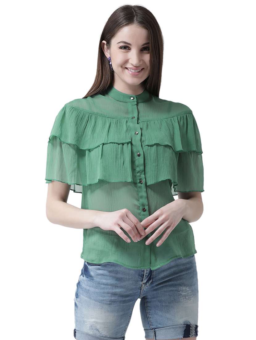 mandarin neck frill detail shirt