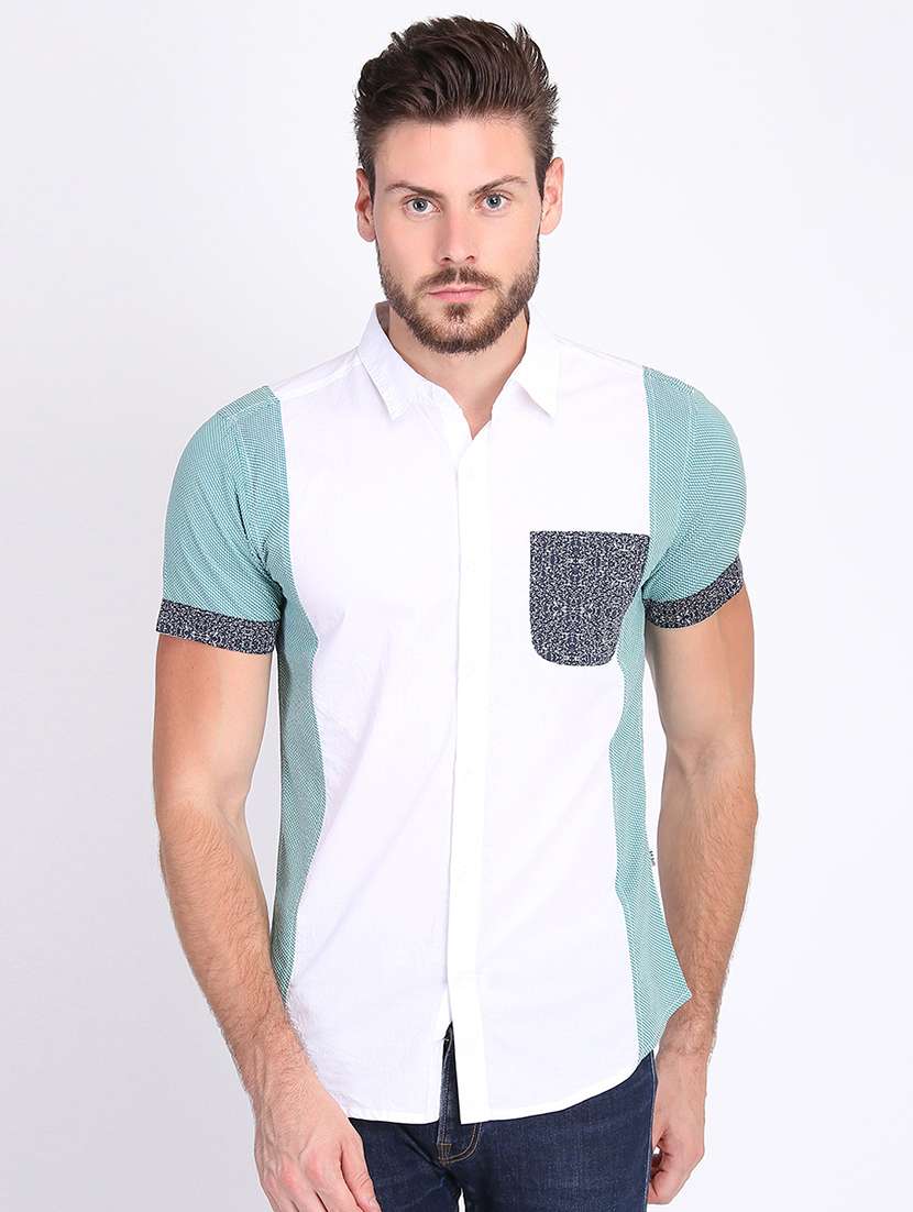 white color block casual shirt