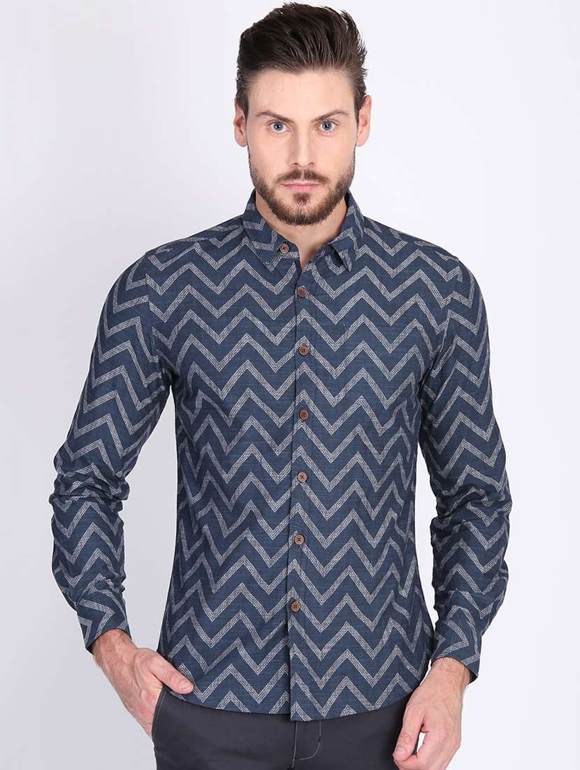 blue printed casual shirt