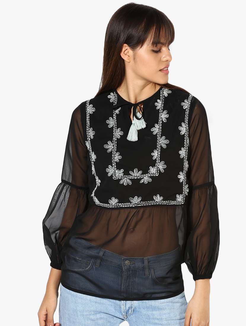 tie up neck bishop sleeved top 