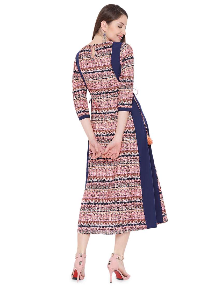 abstract printed a-line ethnic dress - 16702834 - Standard Image - 2
