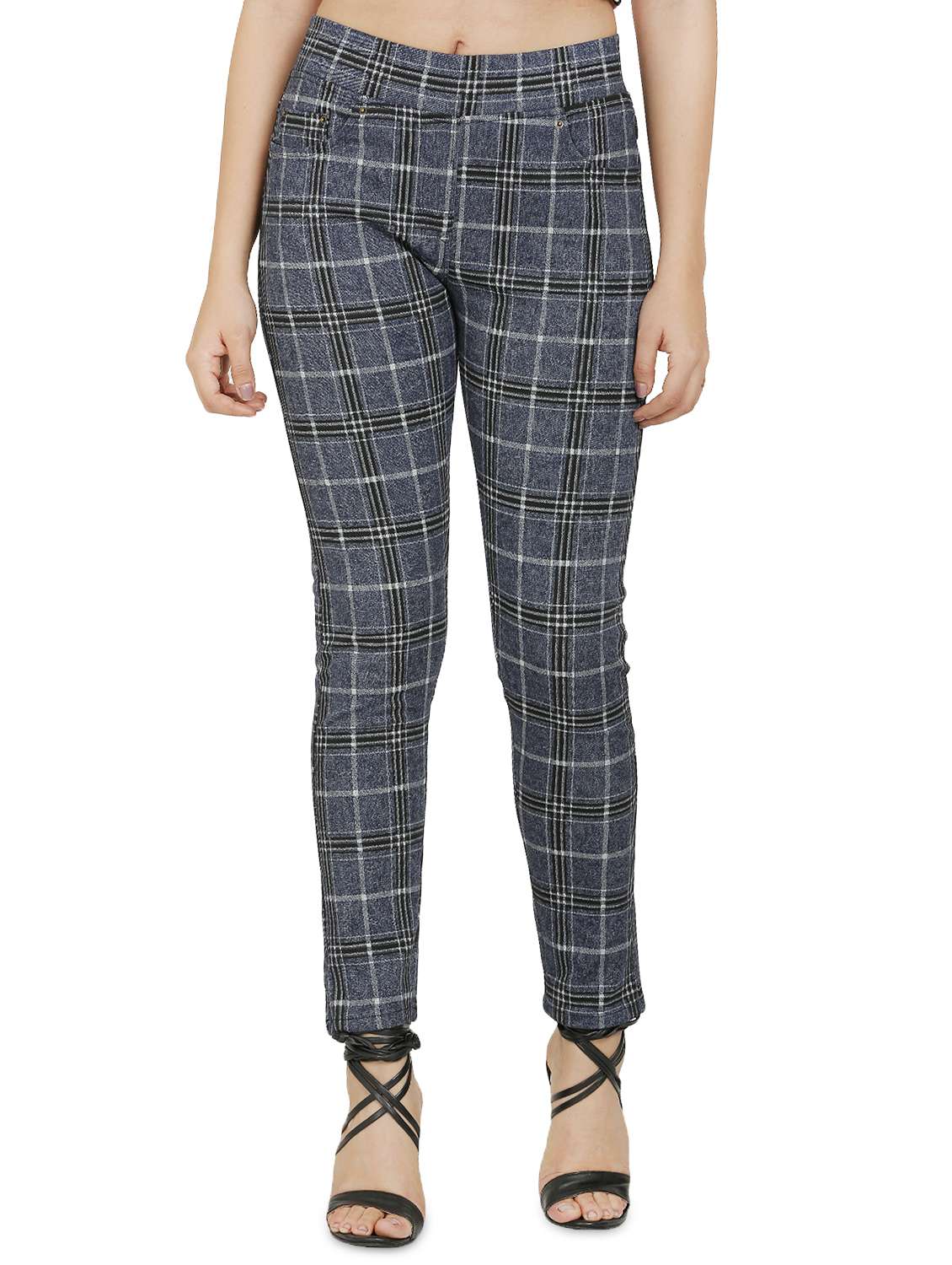 women checkered cigarette pant