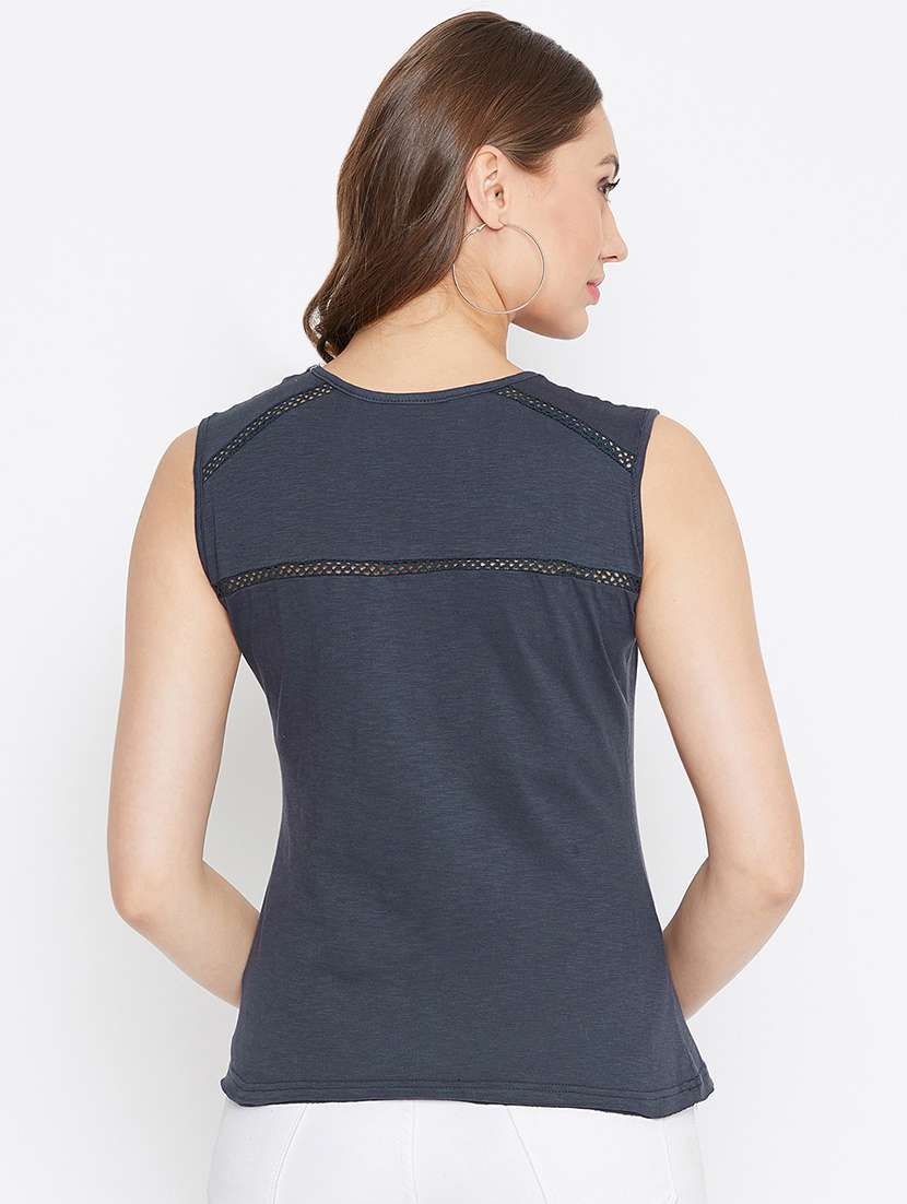 lace detail round neck top - 16704352 - Standard Image - 2