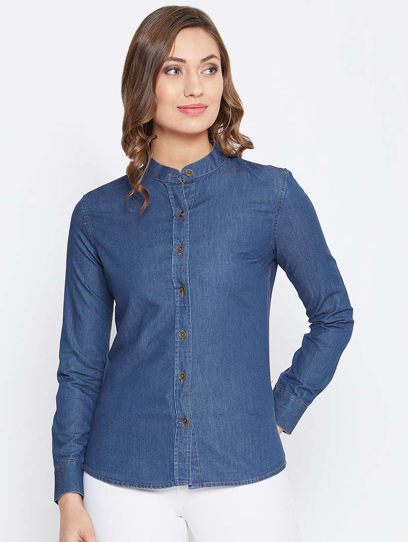 mandarin neck denim shirt 