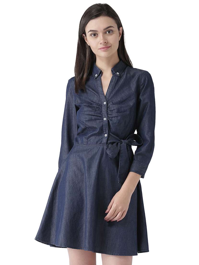 tie front ruched detail shirt dress