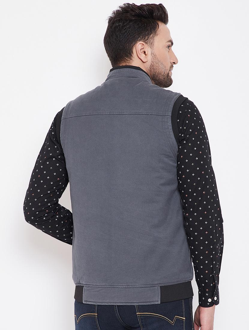 grey solid casual jacket - 16706046 - Standard Image - 2