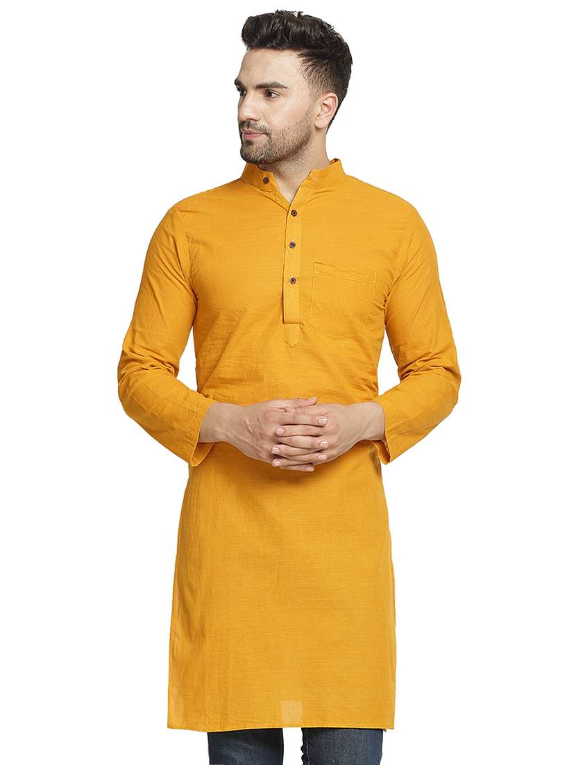 yellow solid long kurta