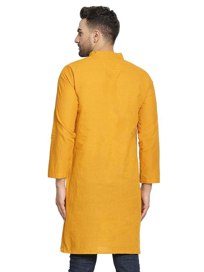 yellow solid long kurta - 16708917 -  Standard Image - 2