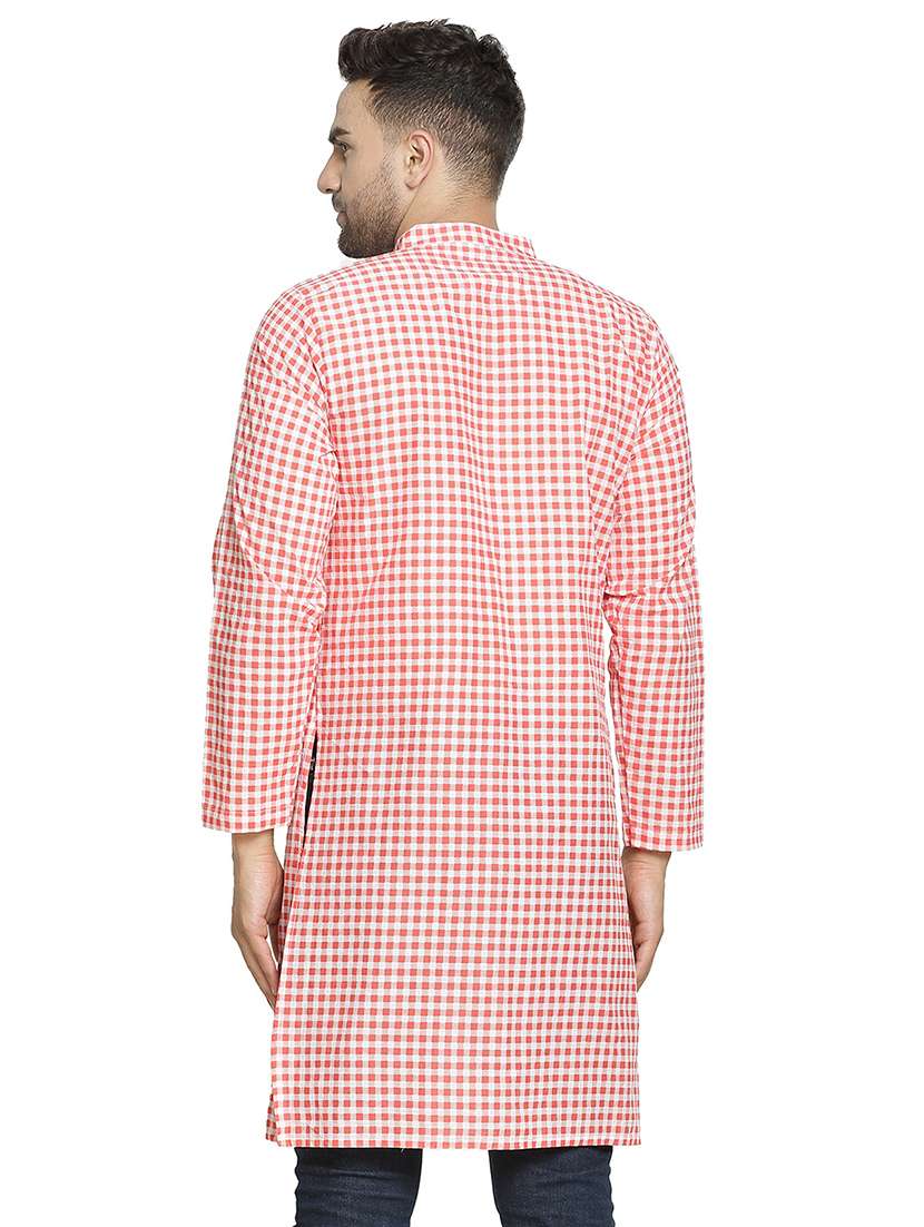 red checkered long kurta - 16708919 -  Standard Image - 2