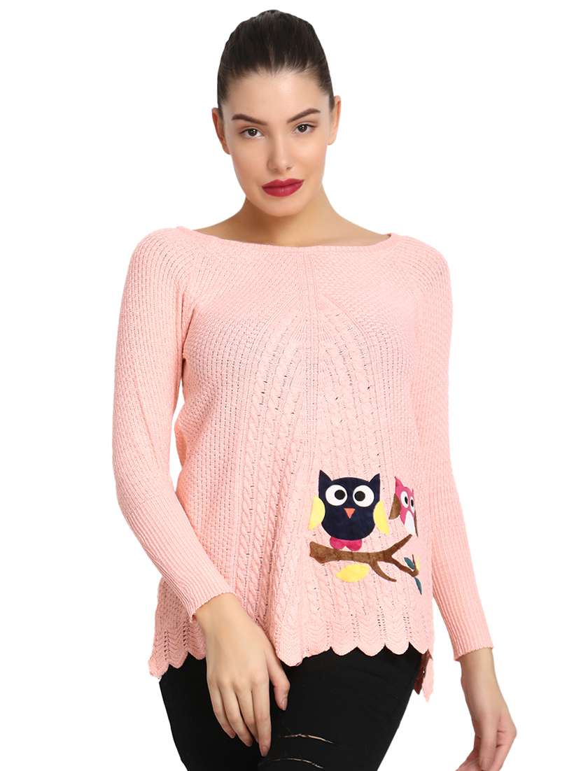 boat neck applique pullover