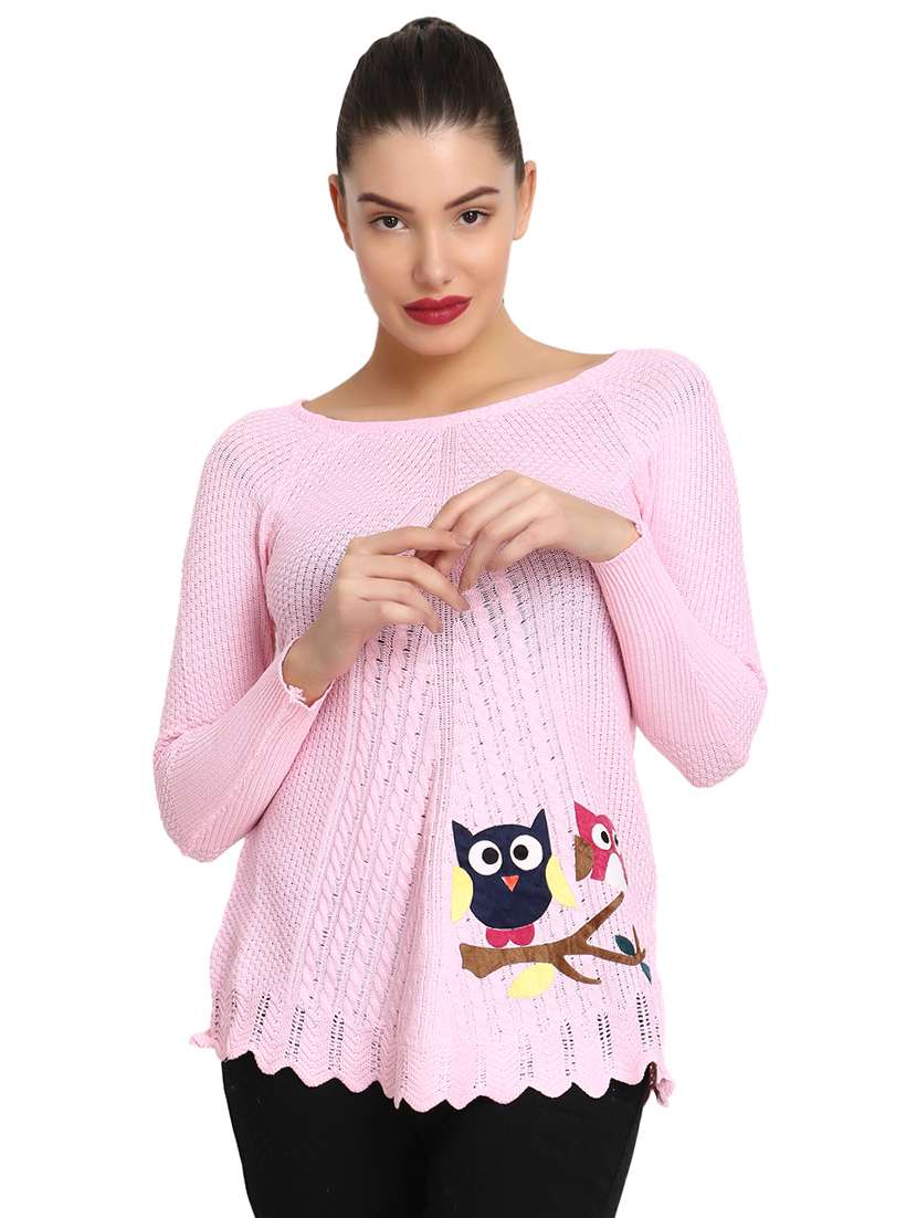 boat neck applique pullover