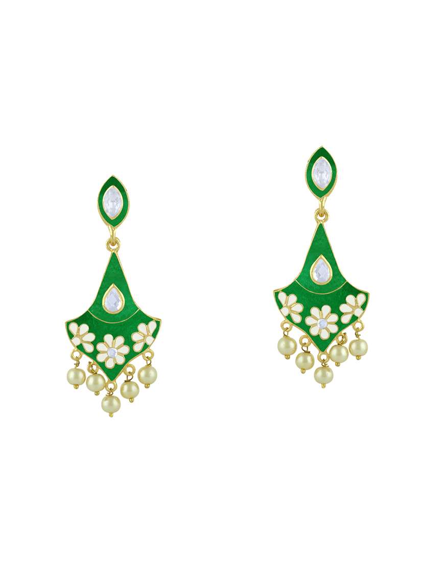 green metal drop earring