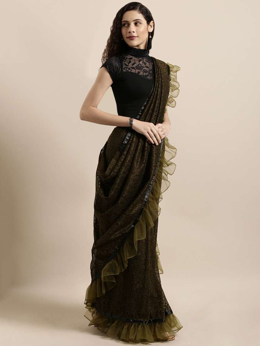 solid draped saree with blouse