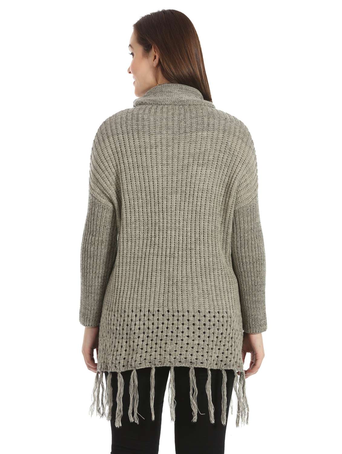 turtle neck fringed hem pullover - 16711846 -  Standard Image - 2