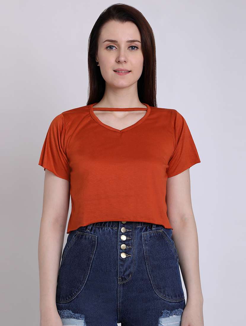 women's crop key hole neck top