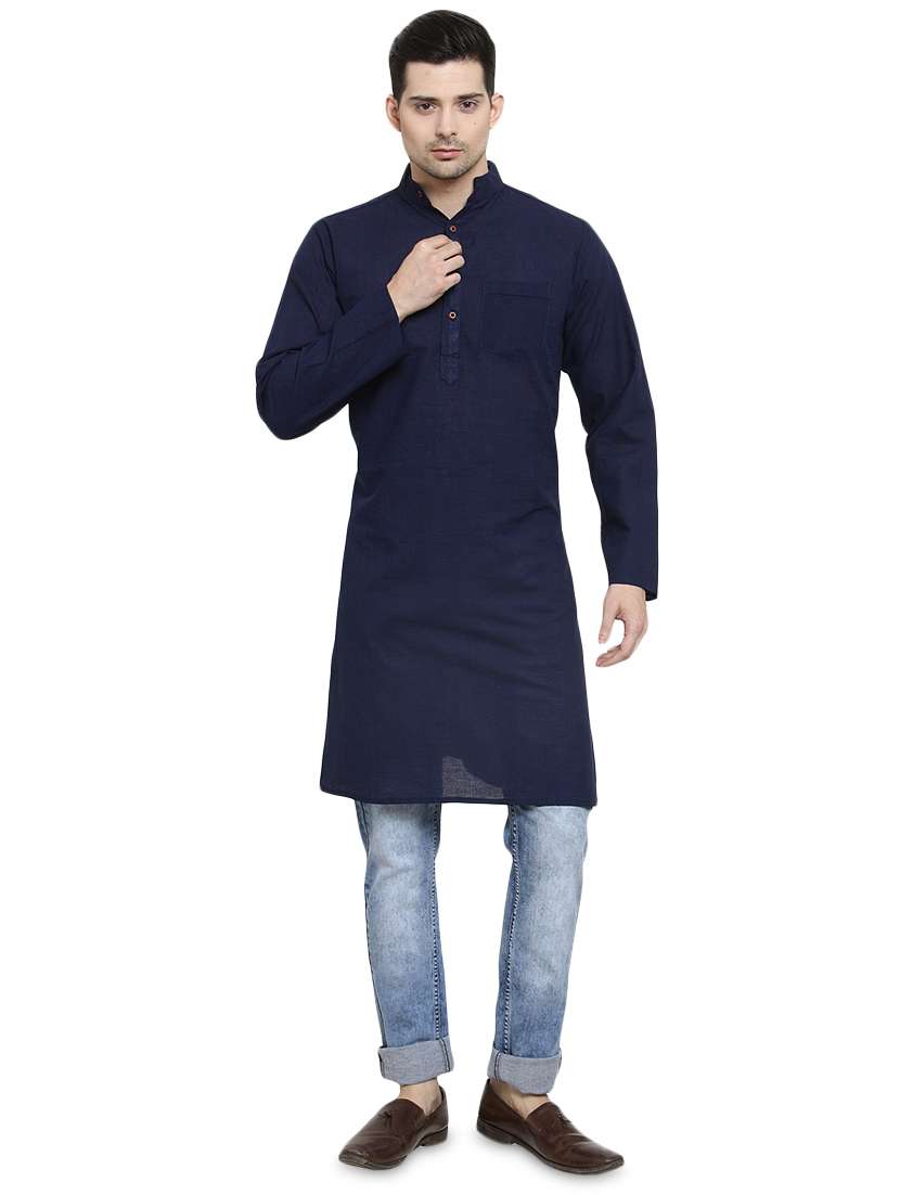 navy blue solid long kurta