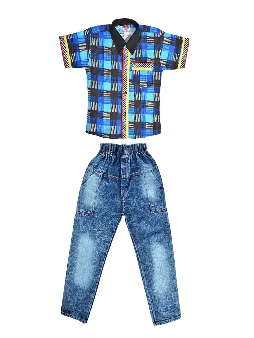 checkered shirt and jeans twin sets