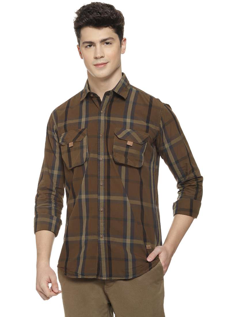 brown checkered casual shirt
