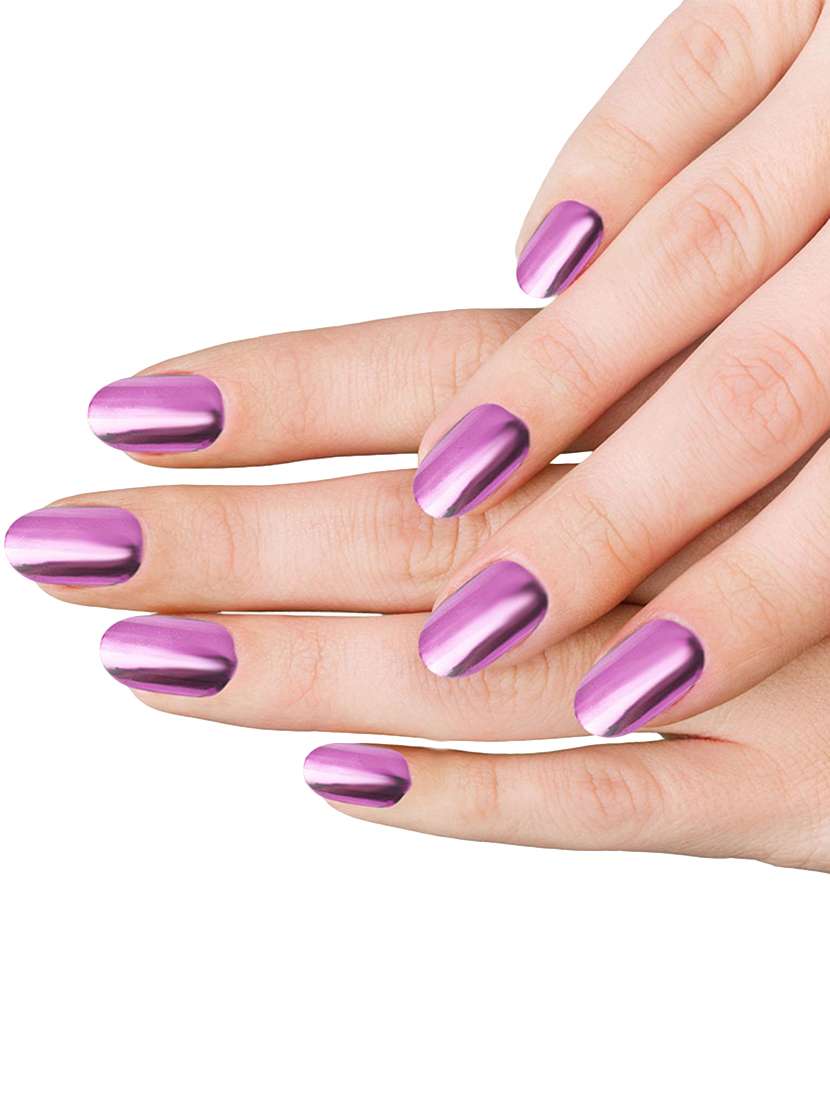 hand made /hand painted/hand crafted customised -magenta chrome press on gel nails-with extensions and chrome nail art