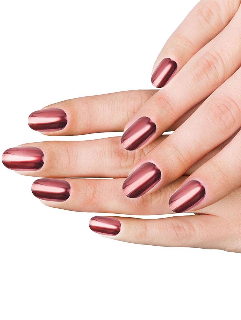 hand made /hand painted/hand crafted customised -burgundy chrome press on gel nails-with extensions and chrome nail art