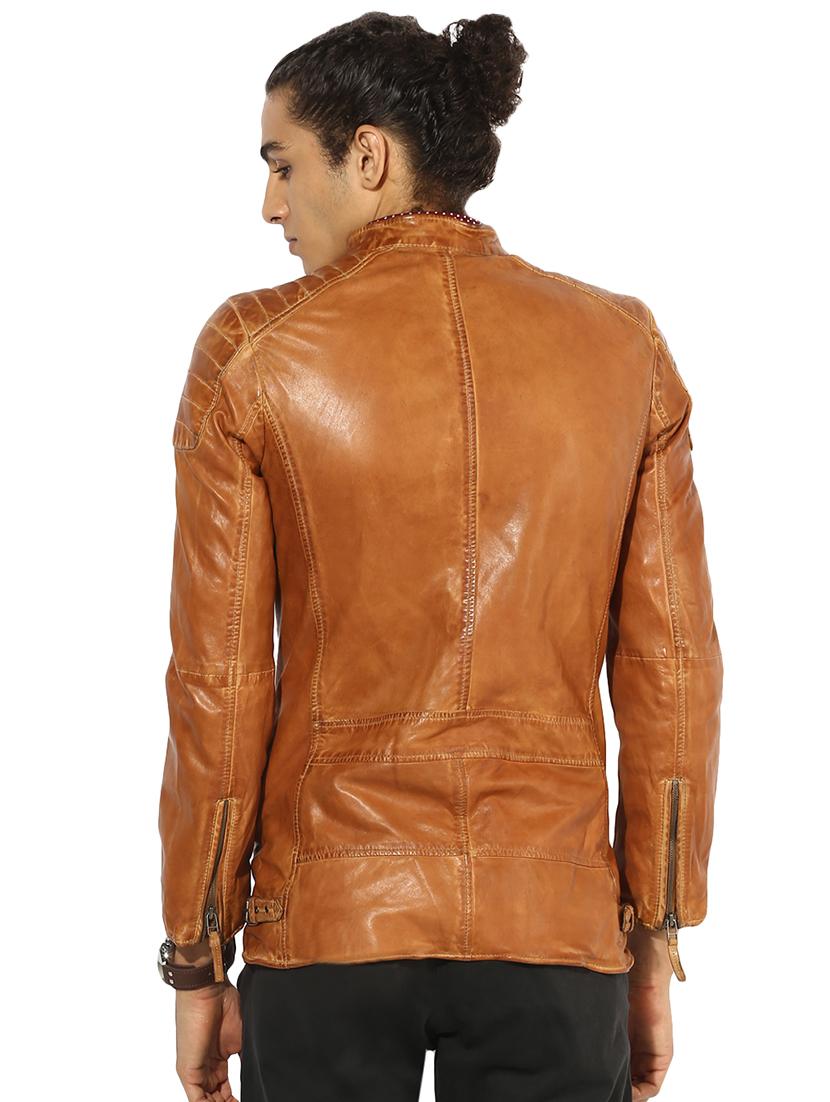 brown solid 100% lamb leather jacket - 16713631 - Standard Image - 2