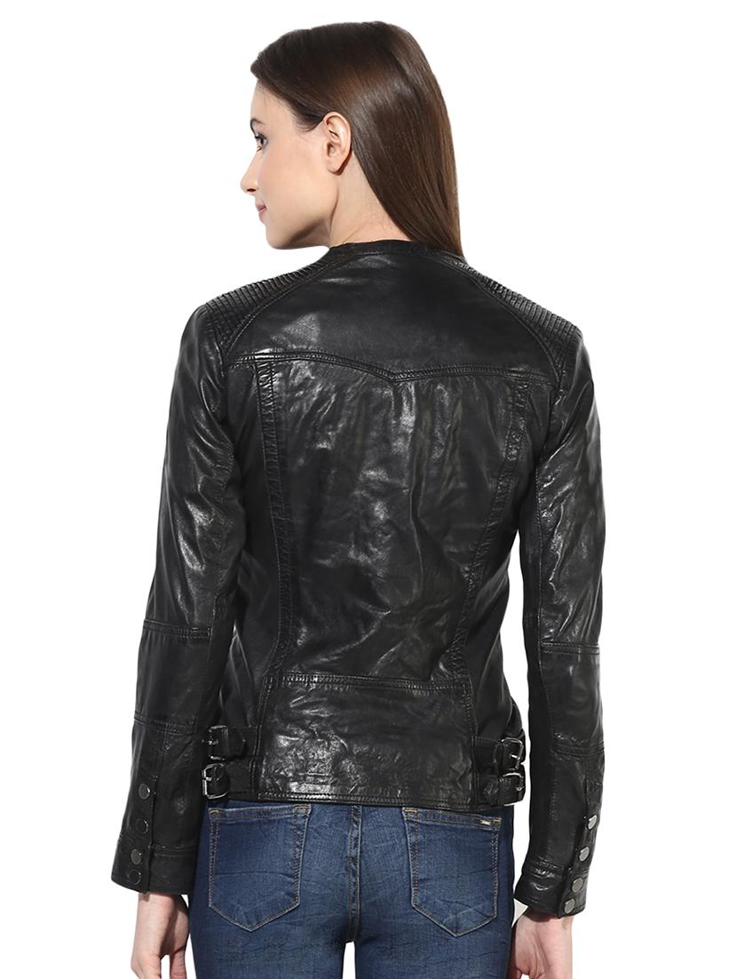 zipper detail leather jacket - 16713633 - Standard Image - 2