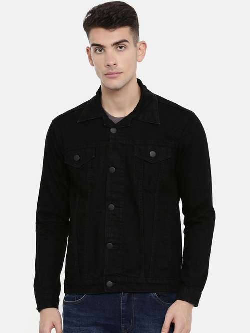 black plain denim jacket - 16713846 -  Standard Image - 0