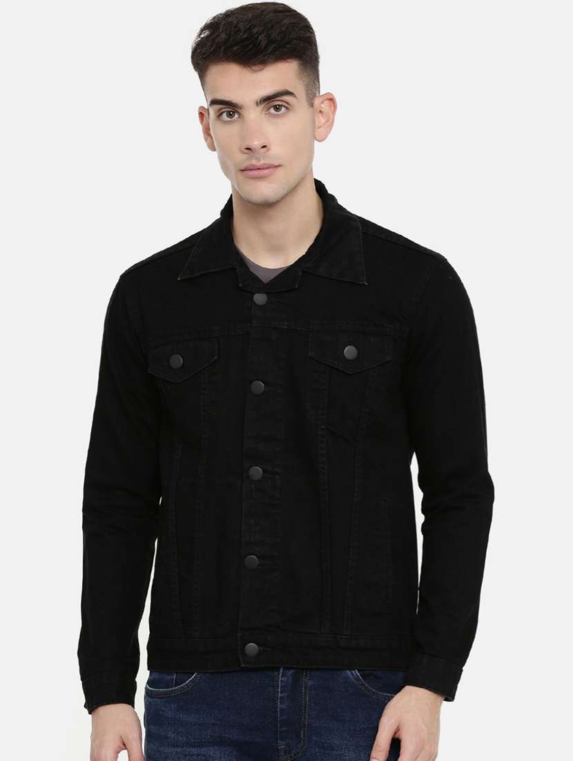 black plain denim jacket - 16713846 -  Zoom Image - 0
