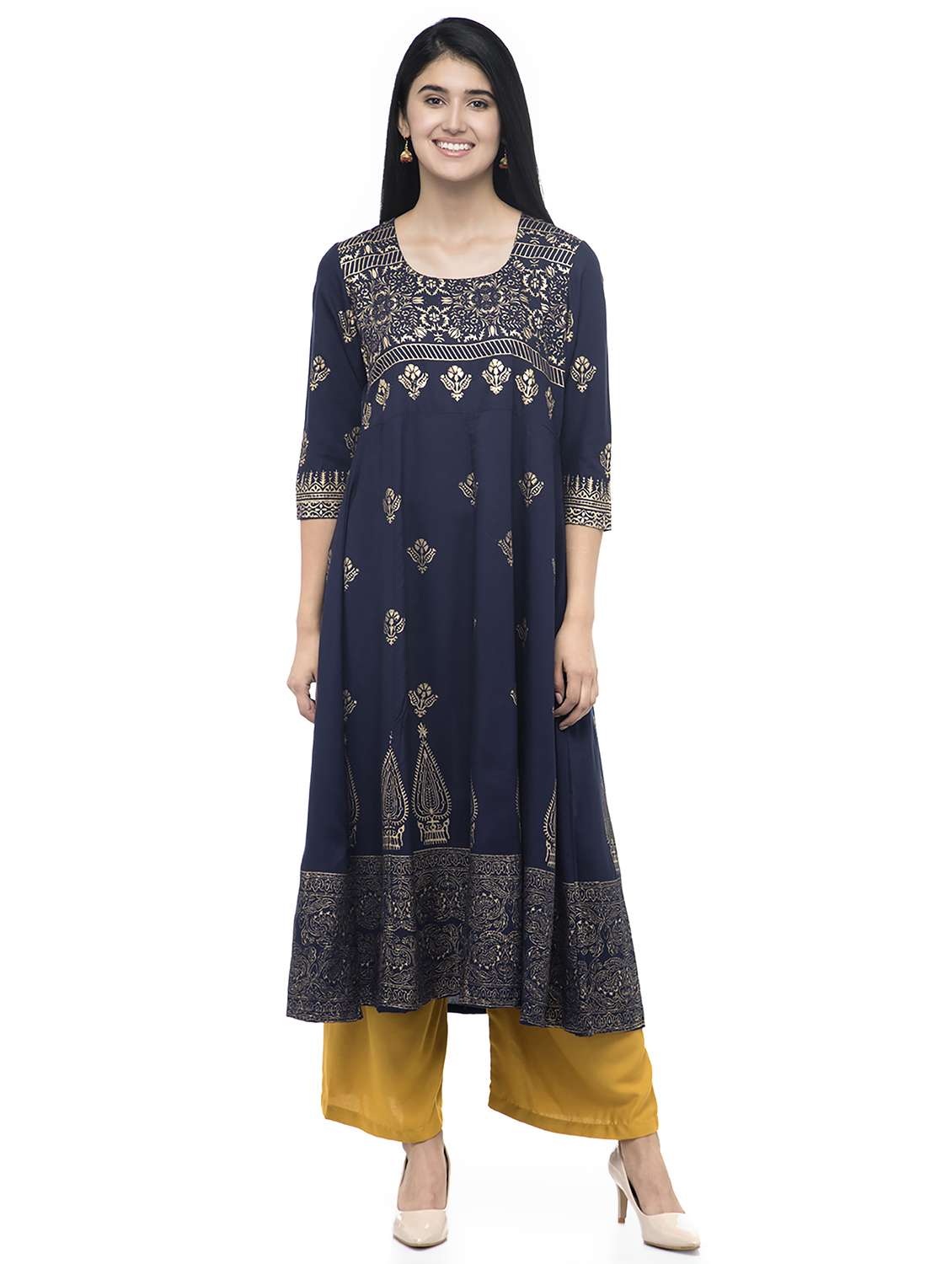 foil print flared kurta