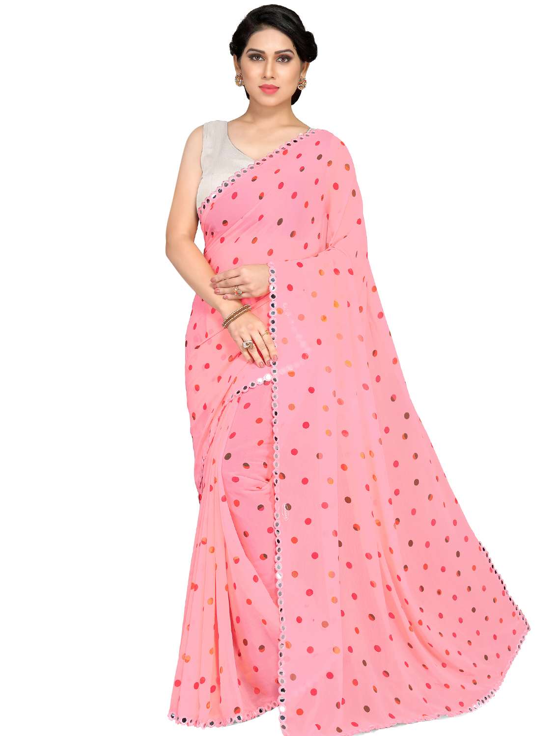 polka dots printed saree  with blouse