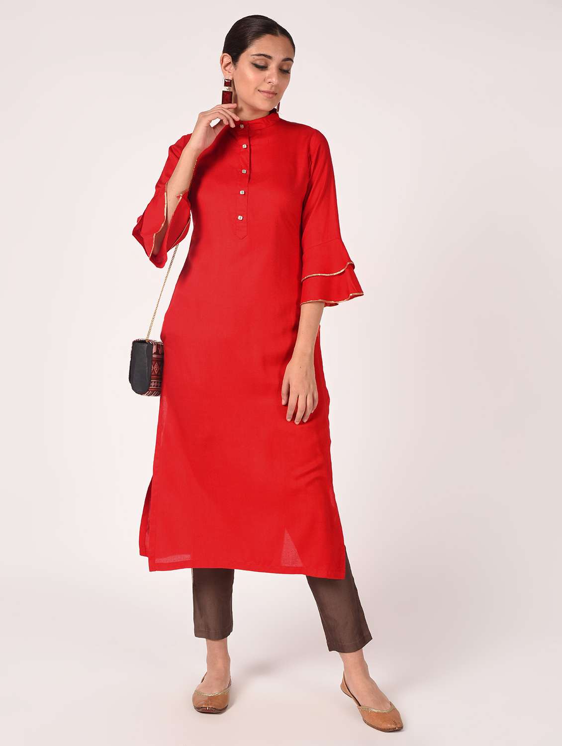 bell sleeves solid straight kurta 
