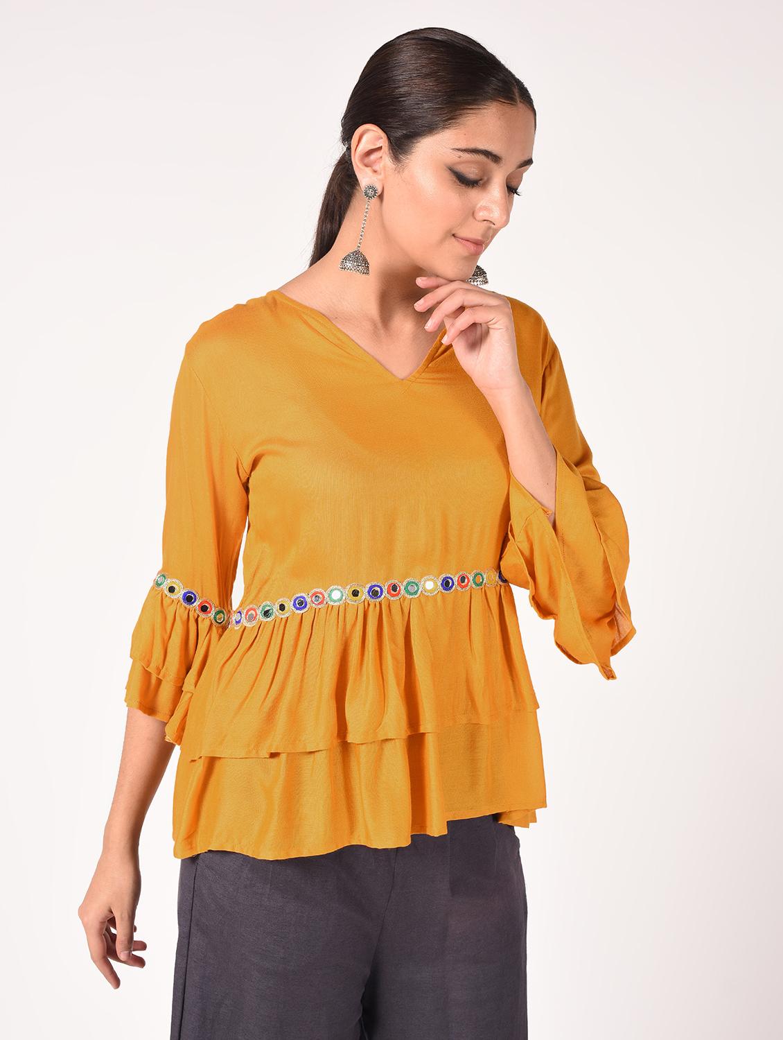 v neck mirror work layered top - 16721205 - Standard Image - 2