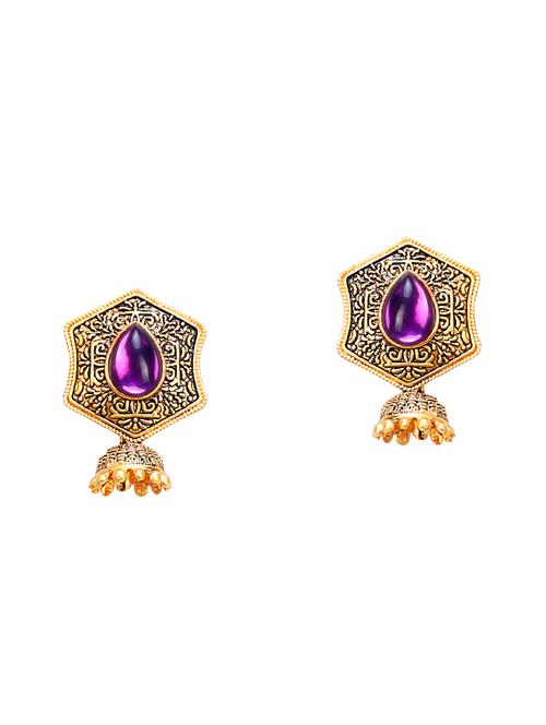 purple metal jhumka earring - 16721635 -  Standard Image - 0