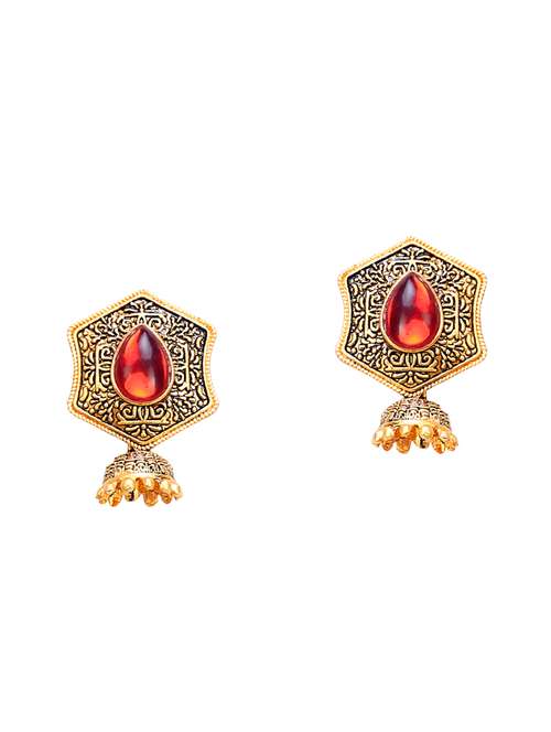red metal jhumka earring - 16721636 - Standard Image - 0