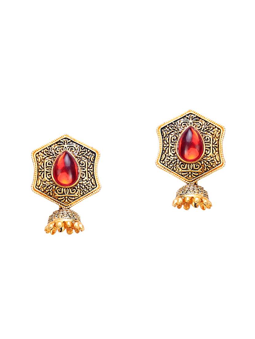 red metal jhumka earring - 16721636 - Zoom Image - 0