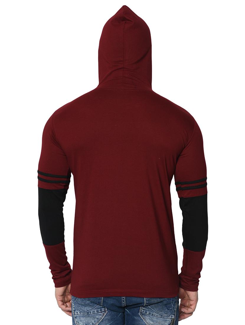 maroon color block hooded t-shirt - 16722952 - Standard Image - 2