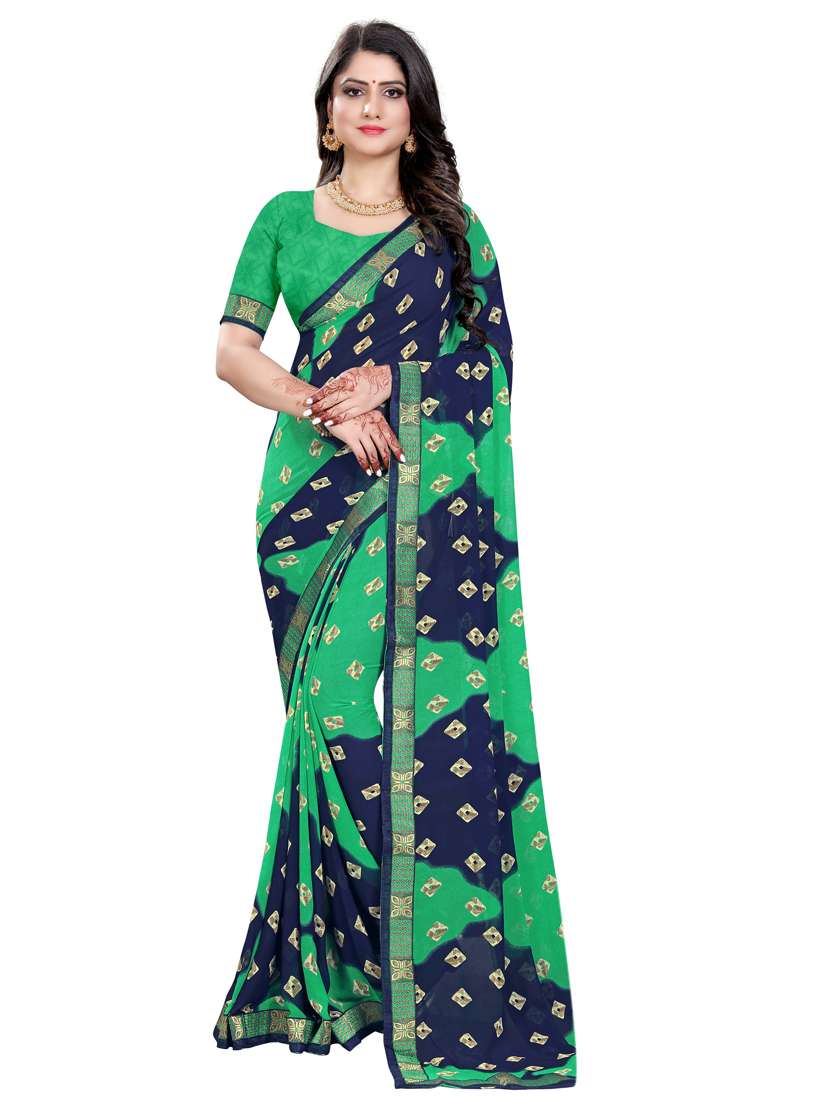 women's bandhani green colored saree