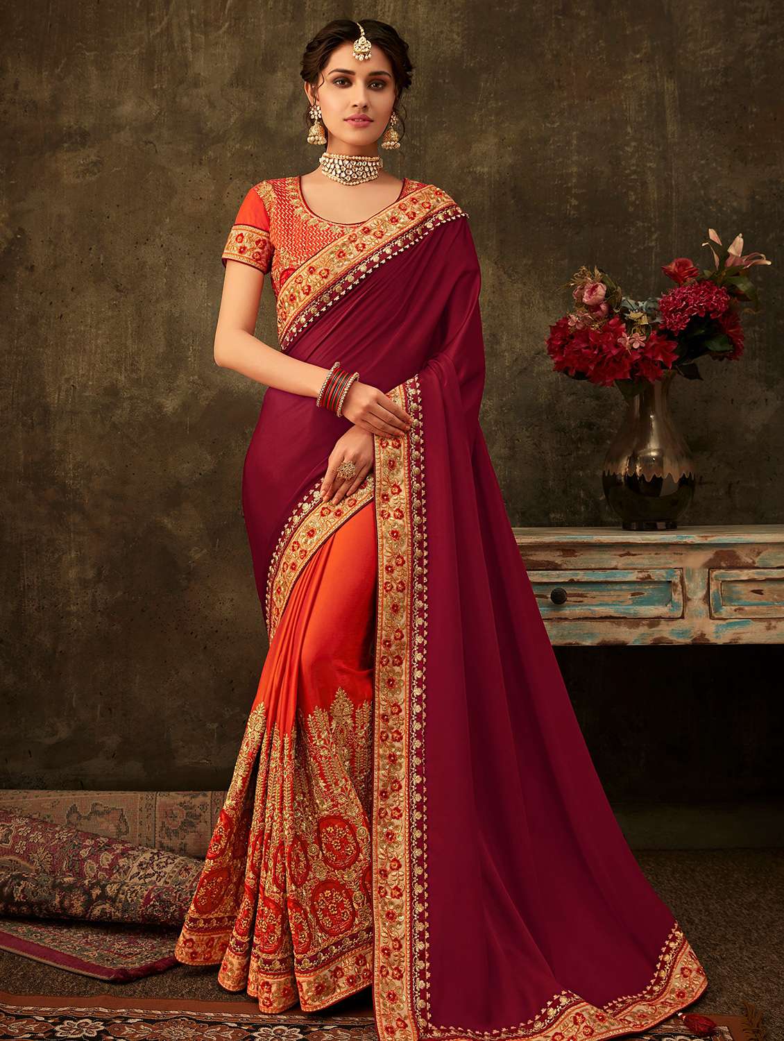 embroidered half & half saree with blouse