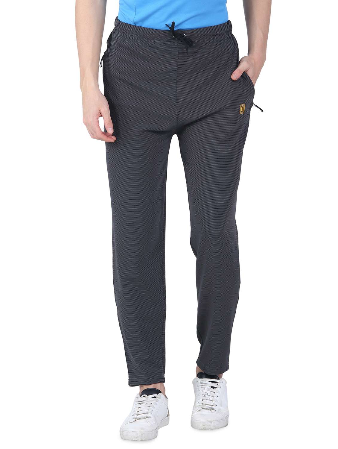 grey striped ankle length track pant