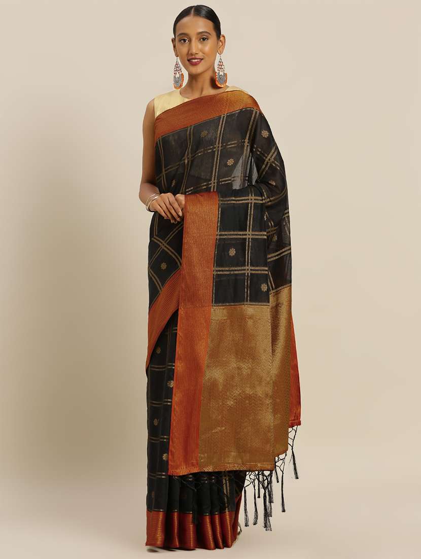 checkered woven saree with blouse