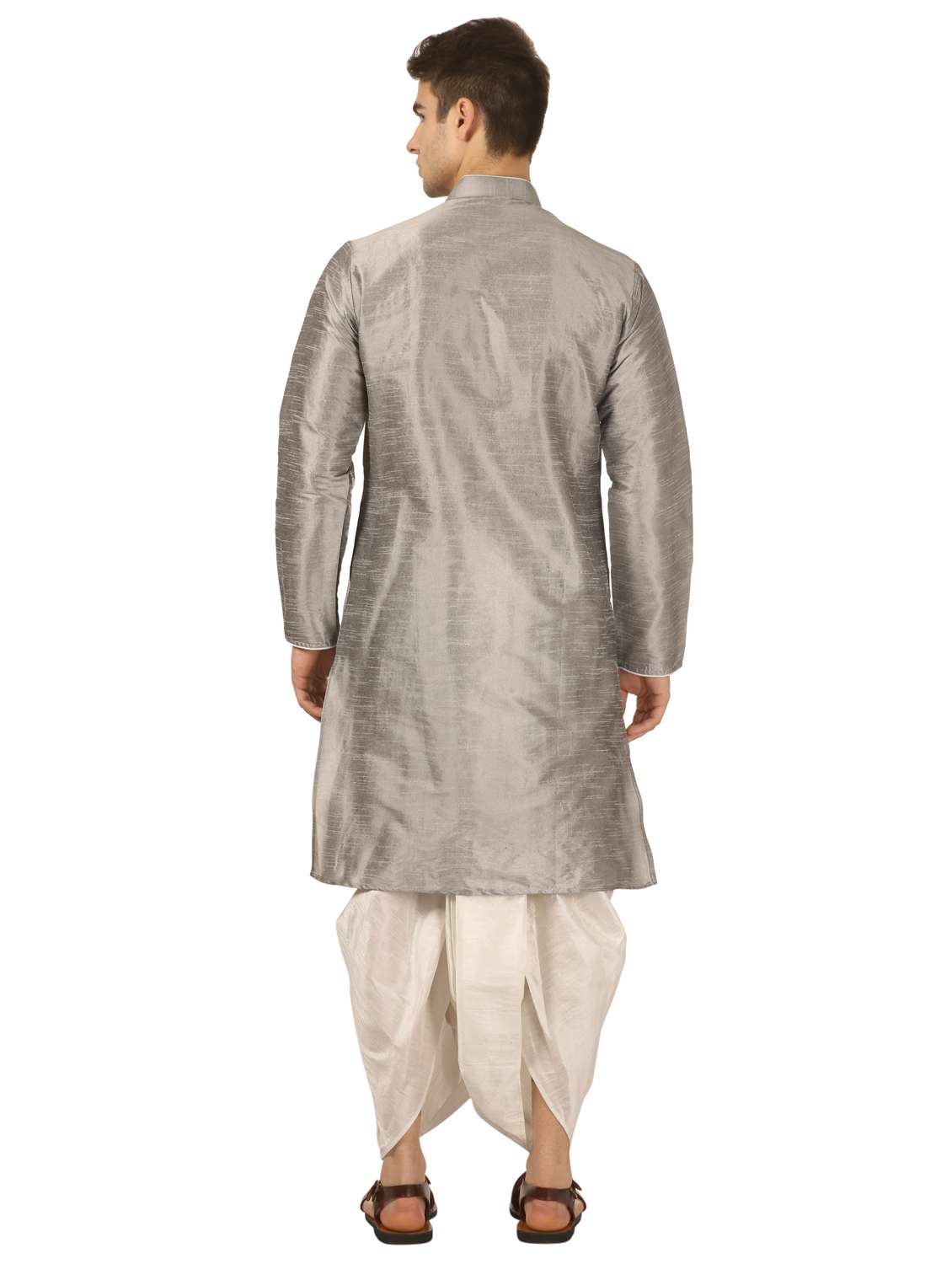 silver solid dhoti kurta set - 16735418 - Standard Image - 2
