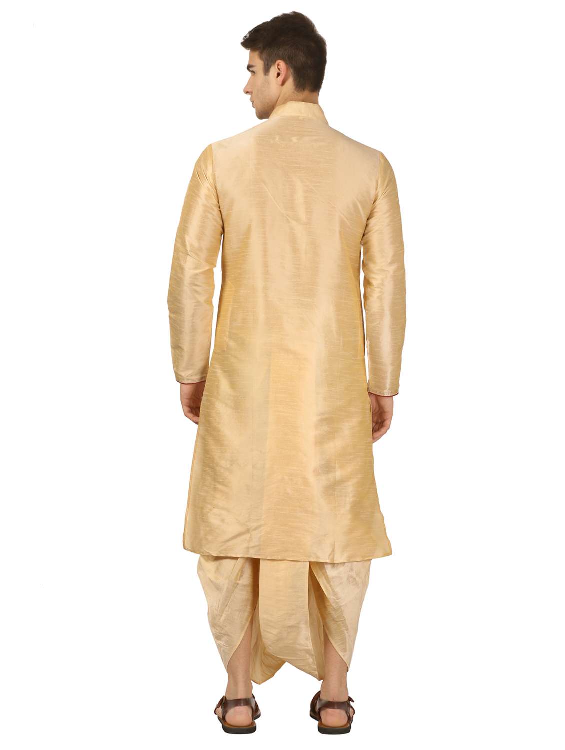 beige solid dhoti kurta set - 16735423 - Standard Image - 2