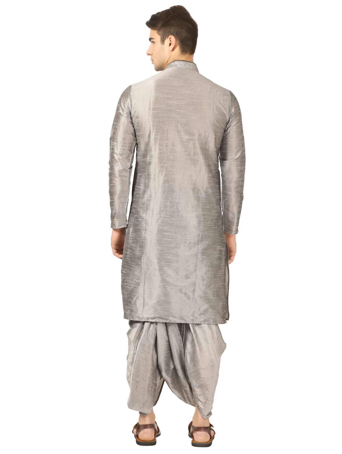 silver solid dhoti kurta set - 16735433 - Standard Image - 2