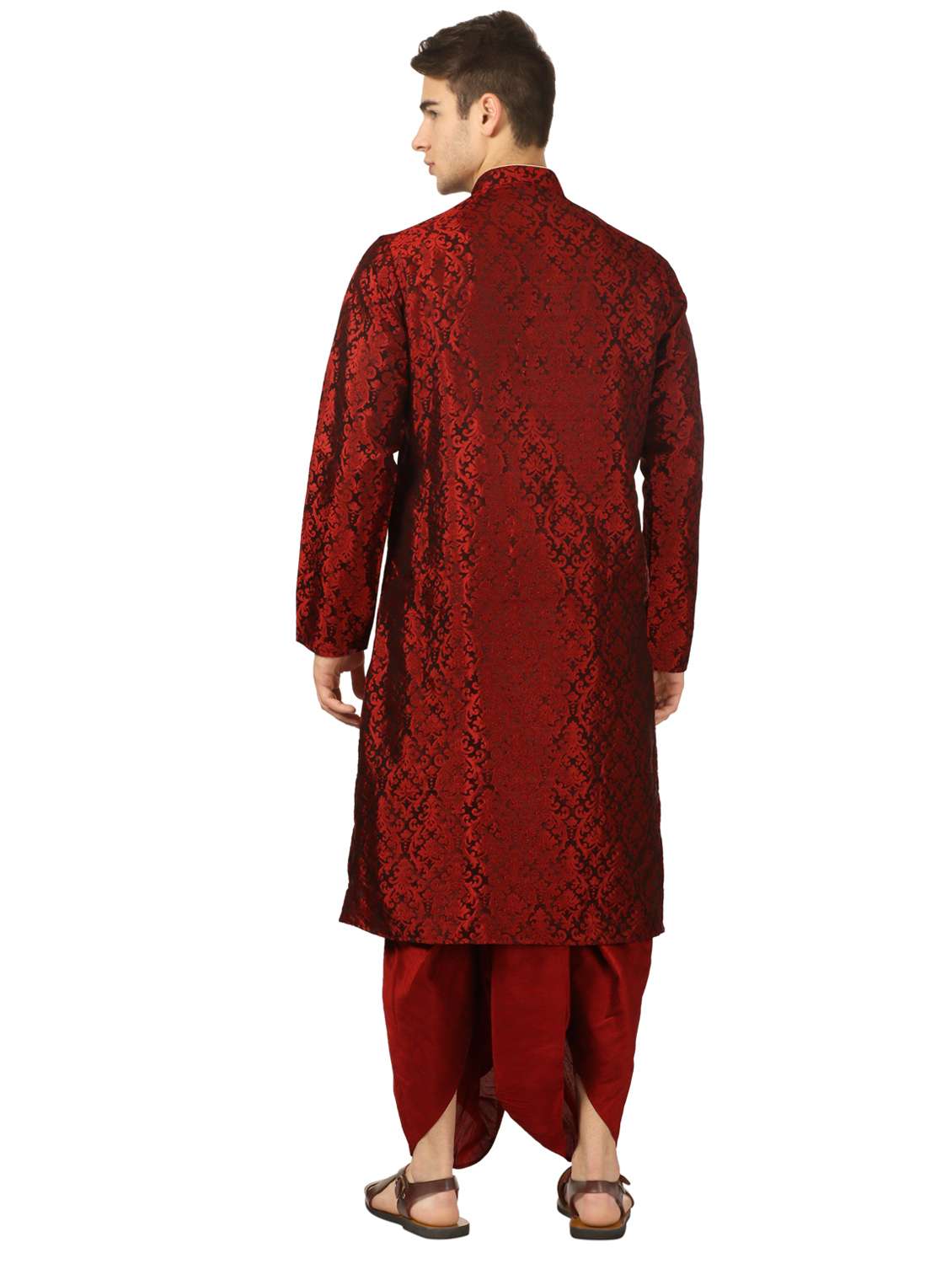 red pure silk brocade dhoti kurta set - 16735438 - Standard Image - 2