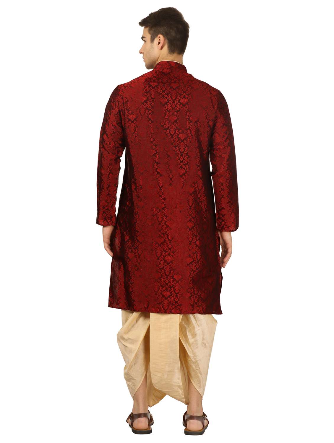 red pure silk brocade dhoti kurta set - 16735442 - Standard Image - 2