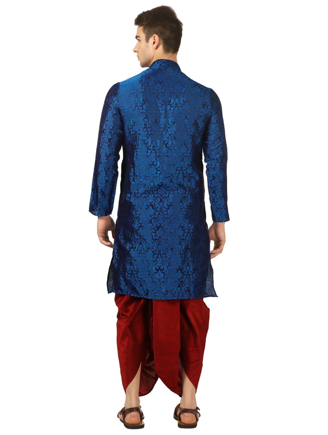 blue pure silk jacquard dhoti kurta set - 16735447 - Standard Image - 2