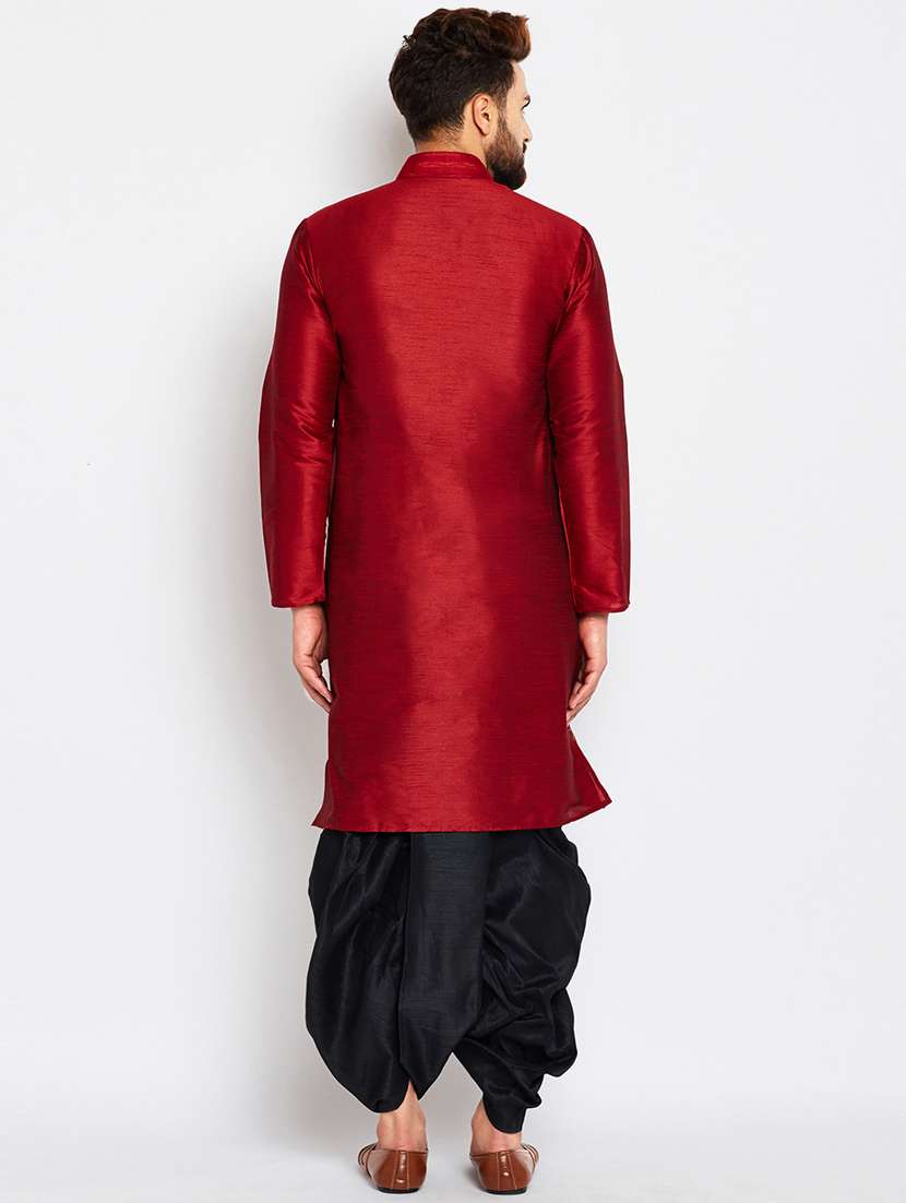 red pure silk solid dhoti kurta set - 16735504 - Standard Image - 2